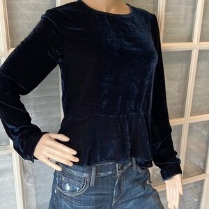 Beautiful cloth and stone midnight blue velvet look long sleeve top